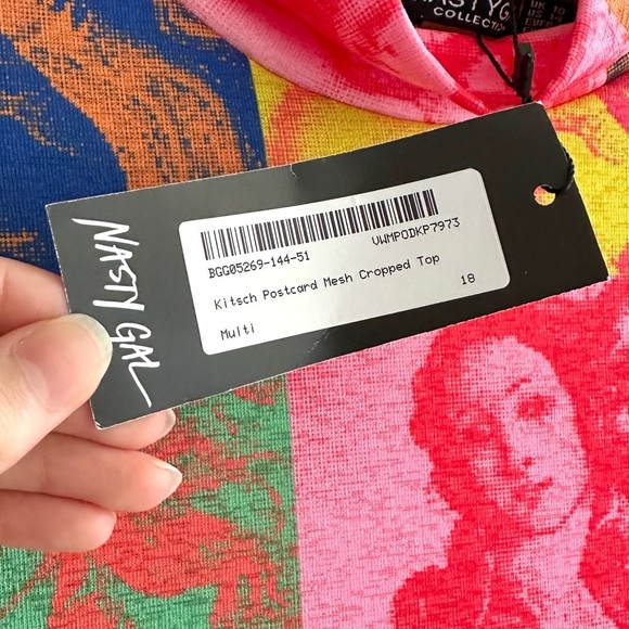 NASTY GAL Kitsch Postcard Mesh Cropped Top, Multicolored, Size 14, NWT - Picture 11 of 16